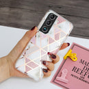 For Samsung Galaxy S22 5G Electroplating TPU Protective Phone Case(Pink White Rhombus)