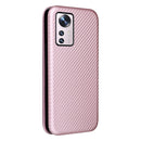 For Xiaomi 12 5G Carbon Fiber Texture Magnetic Horizontal Flip PU Phone Case(Pink)
