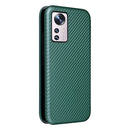 For Xiaomi 12 5G Carbon Fiber Texture Magnetic Horizontal Flip PU Phone Case(Green)