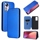 For Xiaomi 12 5G Carbon Fiber Texture Magnetic Horizontal Flip PU Phone Case(Blue)