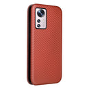 For Xiaomi 12 5G Carbon Fiber Texture Magnetic Horizontal Flip PU Phone Case(Brown)