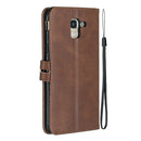 For Galaxy J6 2018 Matching Color Frosted Texture Horizontal Flip PU Leather Case with Holder & Card Slots & Lanyard(Brown)