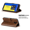 For Galaxy J6 2018 Matching Color Frosted Texture Horizontal Flip PU Leather Case with Holder & Card Slots & Lanyard(Brown)