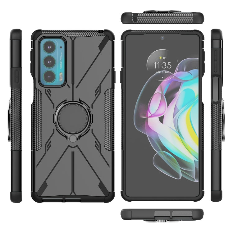 For Motorola Moto Edge 20 Armor Bear Shockproof PC + TPU Protective Phone Case with Ring Holder(Black)