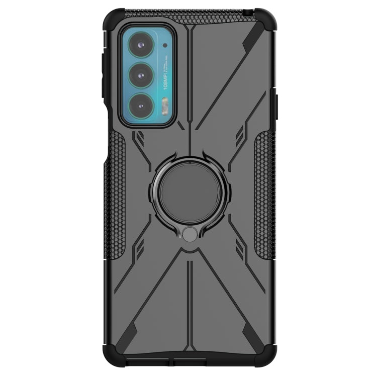 For Motorola Moto Edge 20 Armor Bear Shockproof PC + TPU Protective Phone Case with Ring Holder(Black)