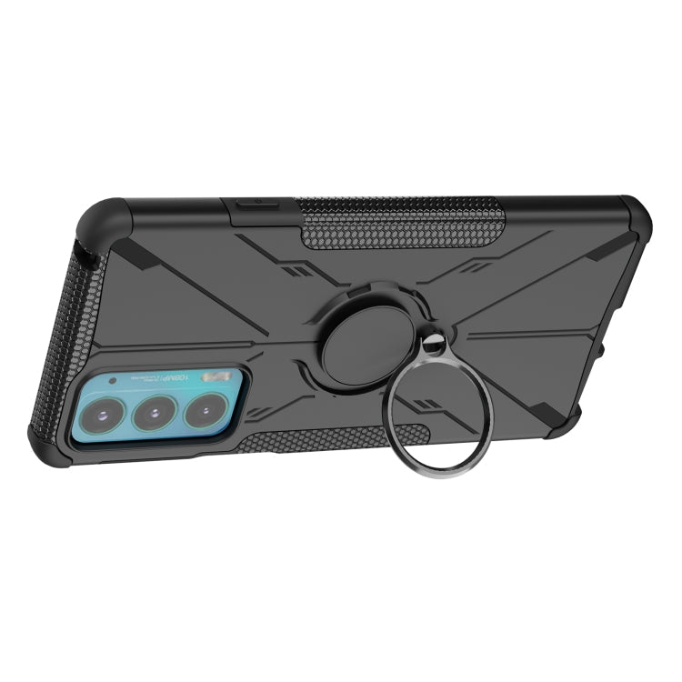 For Motorola Moto Edge 20 Armor Bear Shockproof PC + TPU Protective Phone Case with Ring Holder(Black)