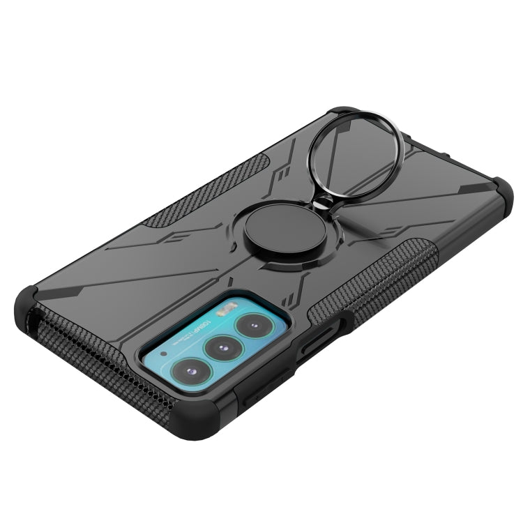 For Motorola Moto Edge 20 Armor Bear Shockproof PC + TPU Protective Phone Case with Ring Holder(Black)