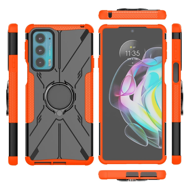 For Motorola Moto Edge 20 Armor Bear Shockproof PC + TPU Protective Phone Case with Ring Holder(Orange)
