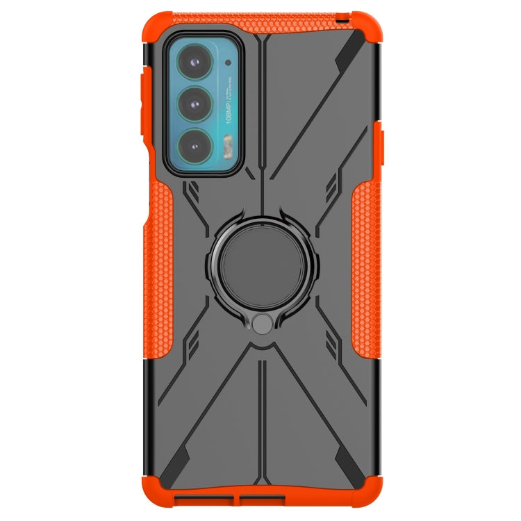For Motorola Moto Edge 20 Armor Bear Shockproof PC + TPU Protective Phone Case with Ring Holder(Orange)
