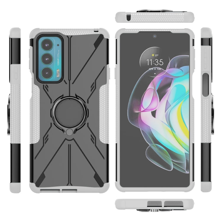 For Motorola Moto Edge 20 Armor Bear Shockproof PC + TPU Protective Phone Case with Ring Holder(White)