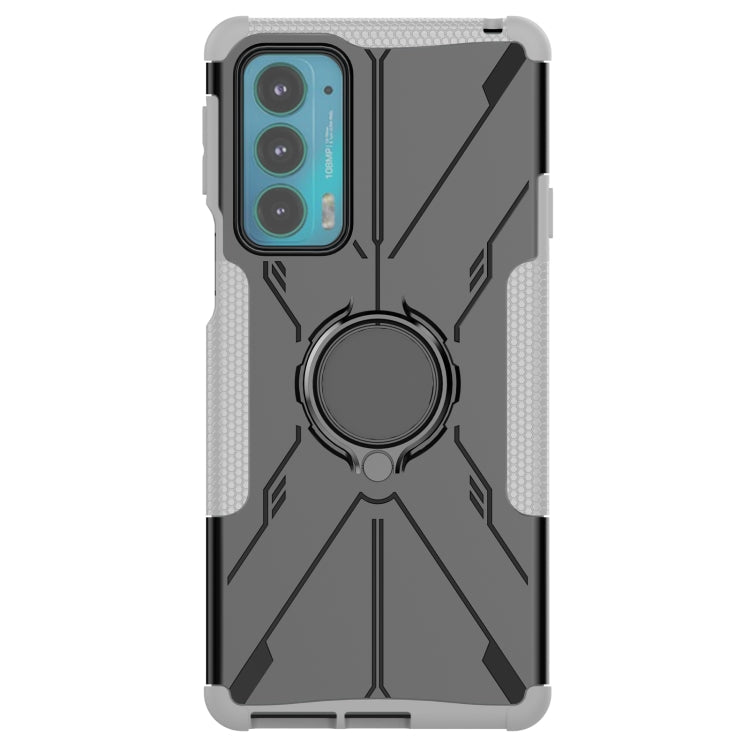 For Motorola Moto Edge 20 Armor Bear Shockproof PC + TPU Protective Phone Case with Ring Holder(White)