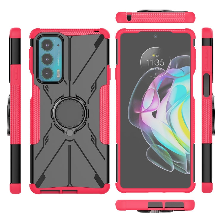 For Motorola Moto Edge 20 Armor Bear Shockproof PC + TPU Protective Phone Case with Ring Holder(Rose Red)
