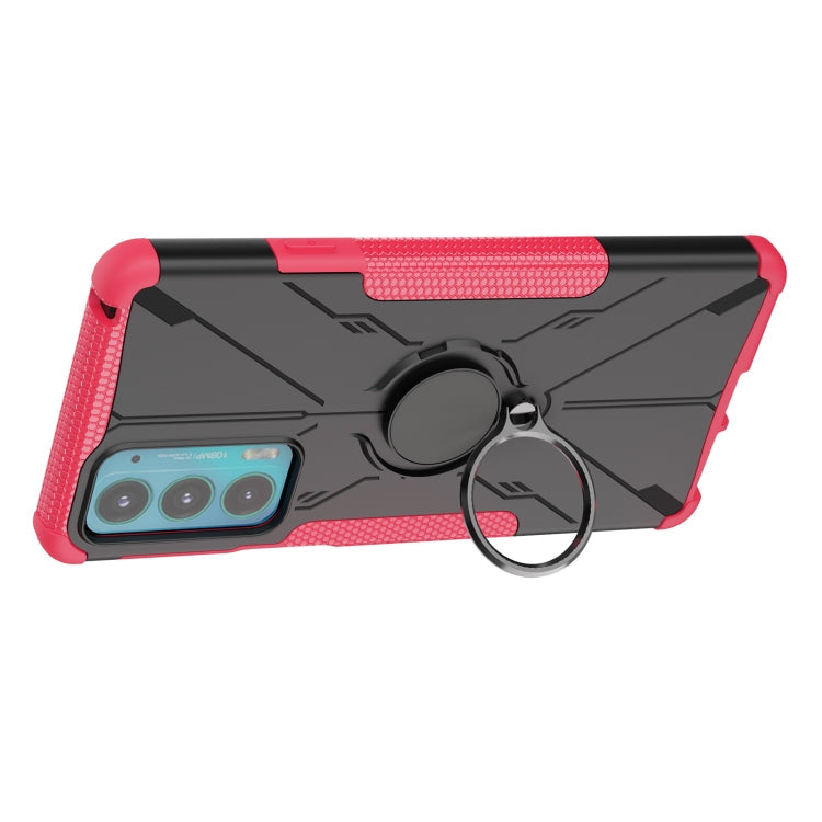 For Motorola Moto Edge 20 Armor Bear Shockproof PC + TPU Protective Phone Case with Ring Holder(Rose Red)