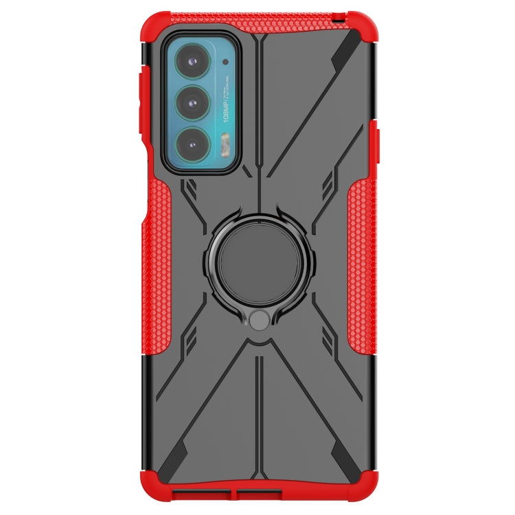For Motorola Moto Edge 20 Armor Bear Shockproof PC + TPU Protective Phone Case with Ring Holder(Red)