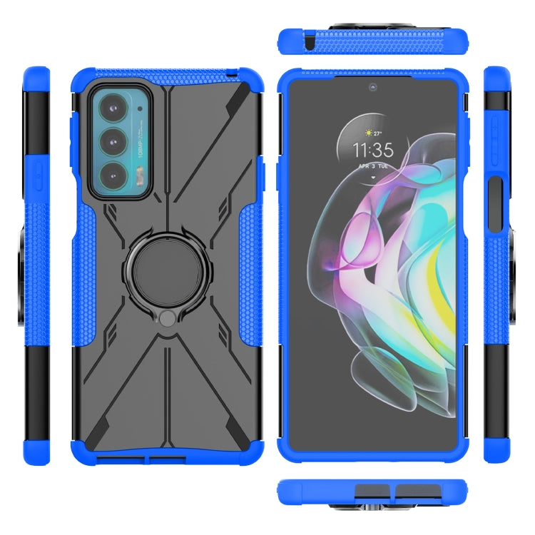 For Motorola Moto Edge 20 Armor Bear Shockproof PC + TPU Protective Phone Case with Ring Holder(Blue)