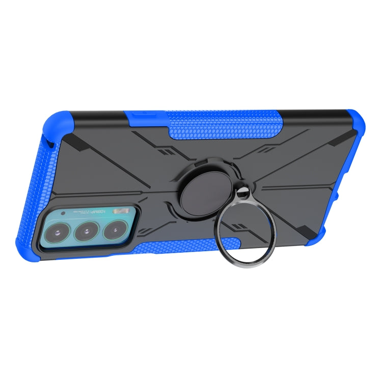 For Motorola Moto Edge 20 Armor Bear Shockproof PC + TPU Protective Phone Case with Ring Holder(Blue)