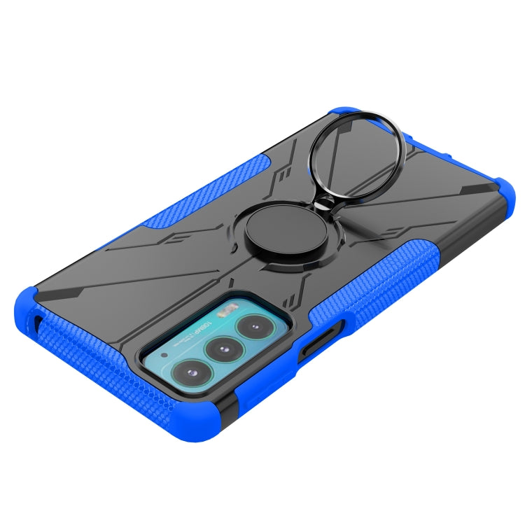 For Motorola Moto Edge 20 Armor Bear Shockproof PC + TPU Protective Phone Case with Ring Holder(Blue)