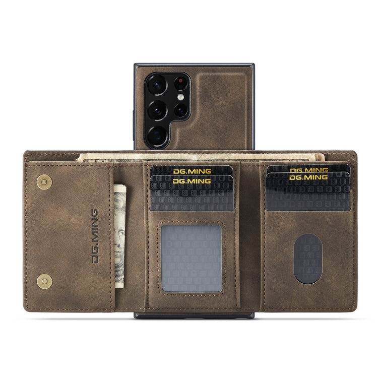 For Samsung Galaxy S22 Ultra 5G DG.MING M1 Series 3-Fold Multi Card Wallet + Magnetic Phone Case(Coffee)
