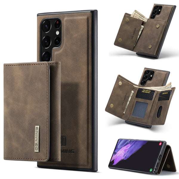 For Samsung Galaxy S22 Ultra 5G DG.MING M1 Series 3-Fold Multi Card Wallet + Magnetic Phone Case(Coffee)