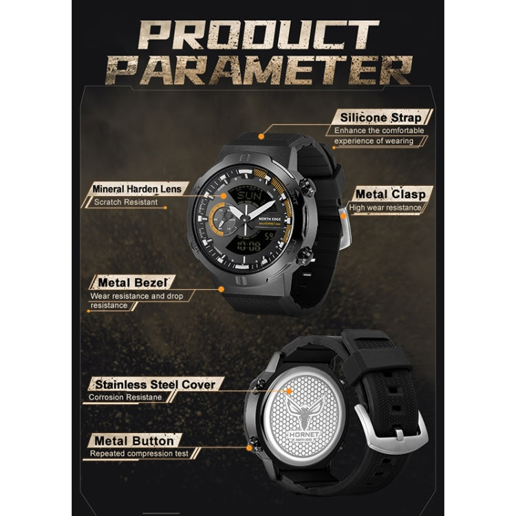 NORTH EDGE HORNET Dual Digital Alarm Clock Timing Men Luminous Sports Watch(Yellow)