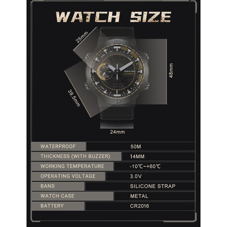 NORTH EDGE HORNET Dual Digital Alarm Clock Timing Men Luminous Sports Watch(Yellow)