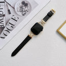 D-shaped Steel + Genuine Leather Watch Band For Apple Watch Series 8&7 41mm / SE 2&6&SE&5&4 40mm / 3&2&1 38mm(Gold + Black)