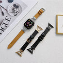 D-shaped Steel + Genuine Leather Watch Band For Apple Watch Series 8&7 41mm / SE 2&6&SE&5&4 40mm / 3&2&1 38mm(Gold + Black)
