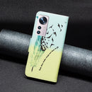For Xiaomi 12 Colored Drawing Pattern Leather Phone Case(Feather)