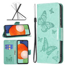 For Samsung Galaxy A13 4G Two Butterflies Embossing Leather Phone Case(Green)