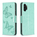 For Samsung Galaxy A13 4G Two Butterflies Embossing Leather Phone Case(Green)