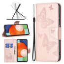 For Samsung Galaxy A13 4G Two Butterflies Embossing Leather Phone Case(Rose Gold)