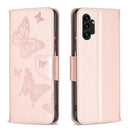 For Samsung Galaxy A13 4G Two Butterflies Embossing Leather Phone Case(Rose Gold)