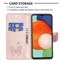 For Samsung Galaxy A13 4G Two Butterflies Embossing Leather Phone Case(Rose Gold)
