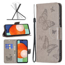 For Samsung Galaxy A13 4G Two Butterflies Embossing Leather Phone Case(Grey)