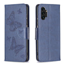 For Samsung Galaxy A13 4G Two Butterflies Embossing Leather Phone Case(Blue)
