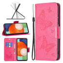 For Samsung Galaxy A13 4G Two Butterflies Embossing Leather Phone Case(Rose Red)