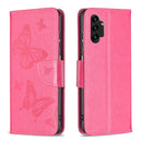 For Samsung Galaxy A13 4G Two Butterflies Embossing Leather Phone Case(Rose Red)