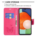For Samsung Galaxy A13 4G Two Butterflies Embossing Leather Phone Case(Rose Red)