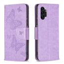 For Samsung Galaxy A13 4G Two Butterflies Embossing Leather Phone Case(Purple)