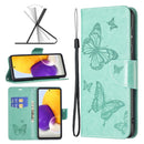 For Samsung Galaxy A73 5G Two Butterflies Embossing Leather Phone Case(Green)