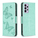 For Samsung Galaxy A73 5G Two Butterflies Embossing Leather Phone Case(Green)