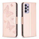 For Samsung Galaxy A73 5G Two Butterflies Embossing Leather Phone Case(Rose Gold)