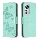 For Xiaomi 12 Two Butterflies Embossing Leather Phone Case(Green)