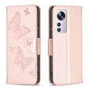 For Xiaomi 12 Two Butterflies Embossing Leather Phone Case(Rose Gold)