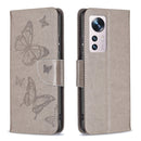 For Xiaomi 12 Two Butterflies Embossing Leather Phone Case(Grey)