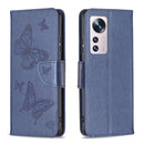 For Xiaomi 12 Two Butterflies Embossing Leather Phone Case(Blue)