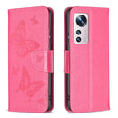 For Xiaomi 12 Two Butterflies Embossing Leather Phone Case(Rose Red)