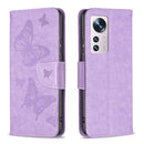 For Xiaomi 12 Two Butterflies Embossing Leather Phone Case(Purple)