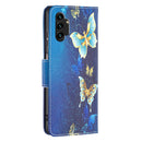 For Samsung Galaxy A13 4G Colored Drawing Leather Phone Case(Gold Butterfly)