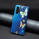 For Samsung Galaxy A13 4G Colored Drawing Leather Phone Case(Gold Butterfly)